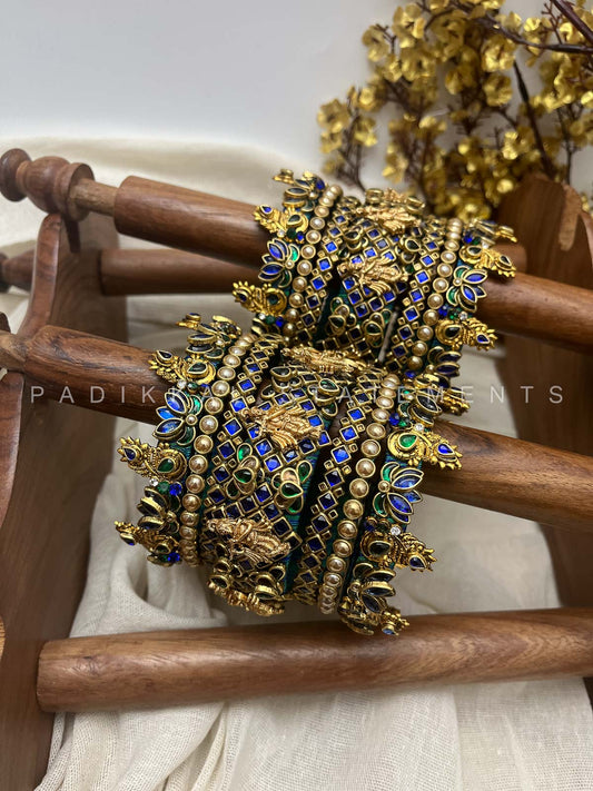 Vrindavan Krishna Kundan Bridal Set – Dark Blue, Dark Green and Gold | Padikkai