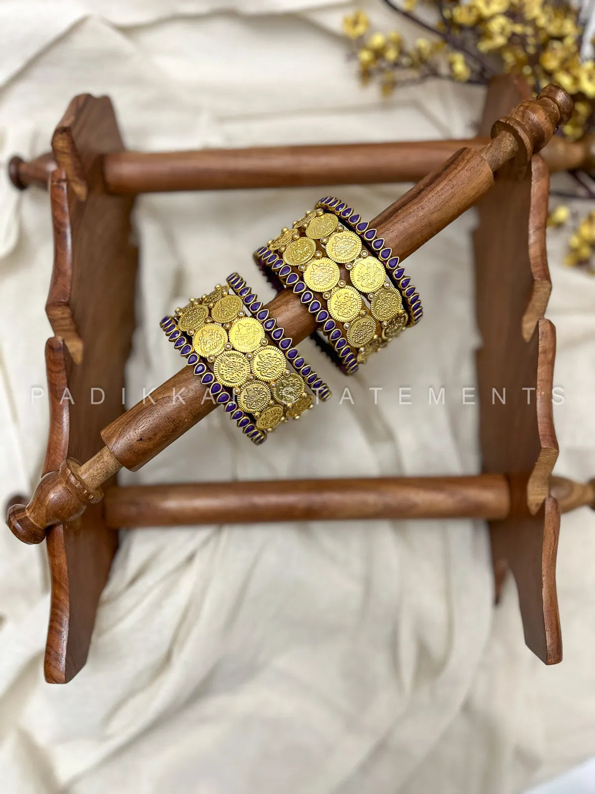 Vedika Kundan Bangle Set – Indigo and Gold – image 2