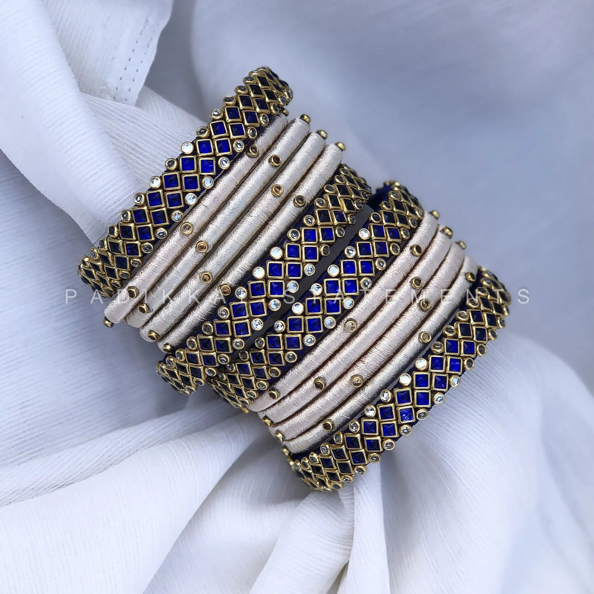 Chandrika Neelam Festive Kundan Bangles – Royal Blue, Ivory and Gold – image 2