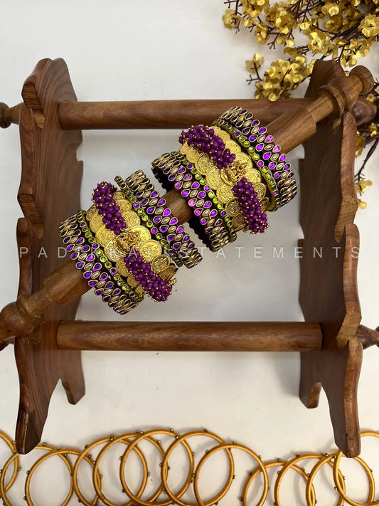 Shree Valli Kundan Bridal Set – Purple, Parrot Green and Gold