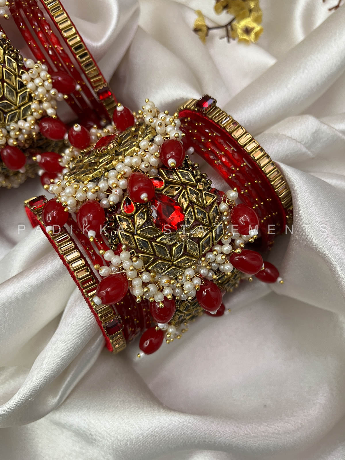 Chandra Half Moon Engagement Set – Ruby Red and Antique Gold | Padikkai