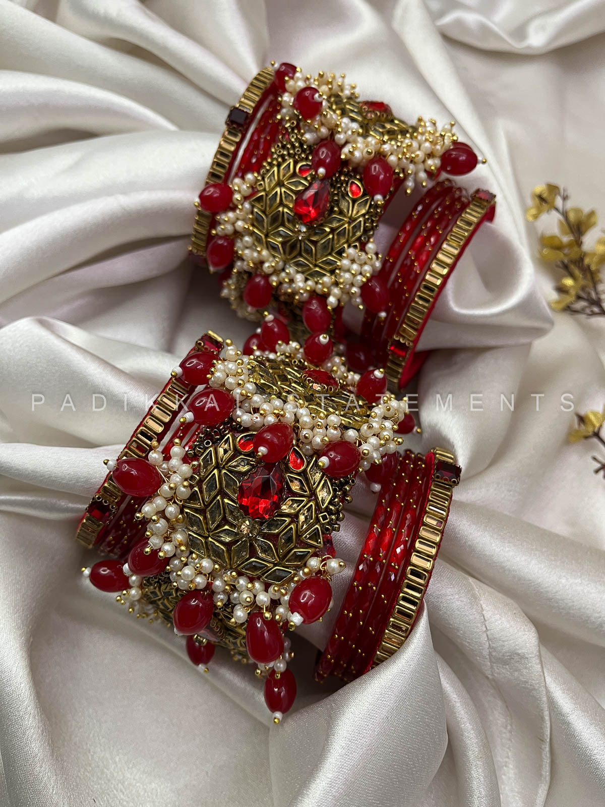 Chandra Half Moon Engagement Set – Ruby Red and Antique Gold | Padikkai