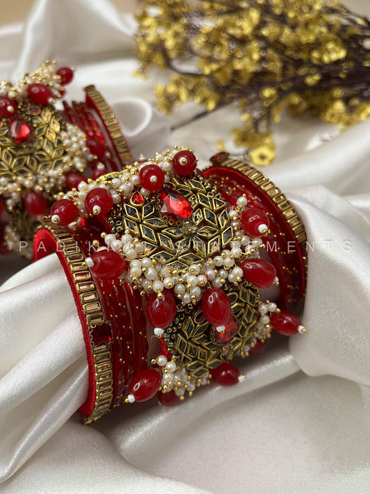 Chandra Half Moon Engagement Set – Ruby Red and Antique Gold | Padikkai