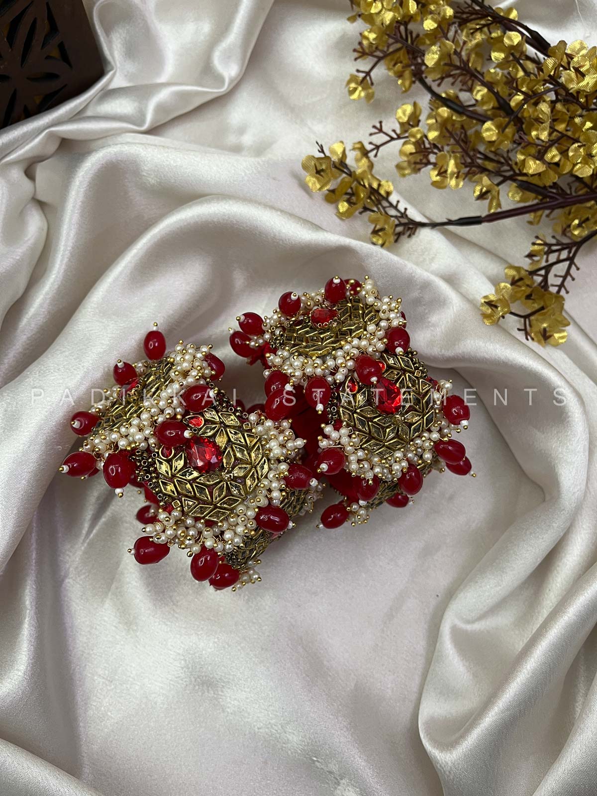 Chandra Half Moon Engagement Set – Ruby Red and Antique Gold | Padikkai