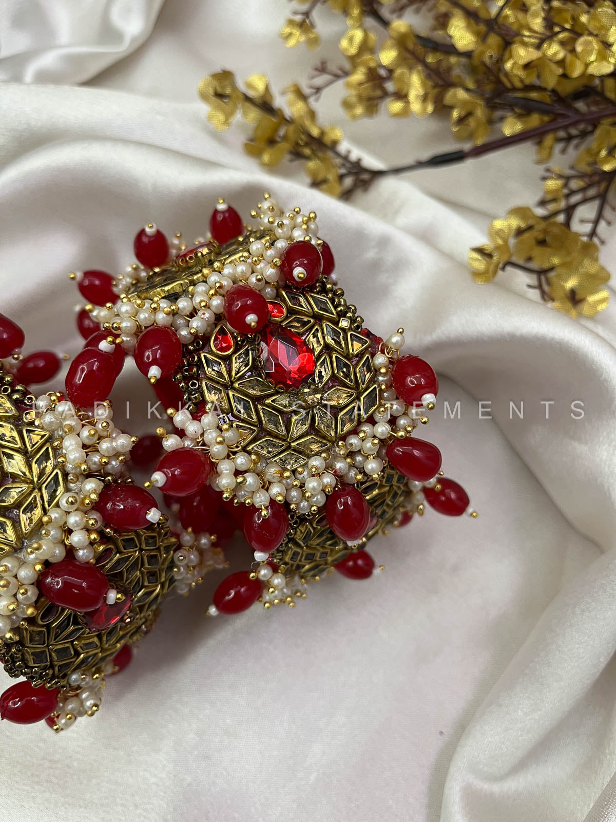 Chandra Half Moon Engagement Set – Ruby Red and Antique Gold | Padikkai