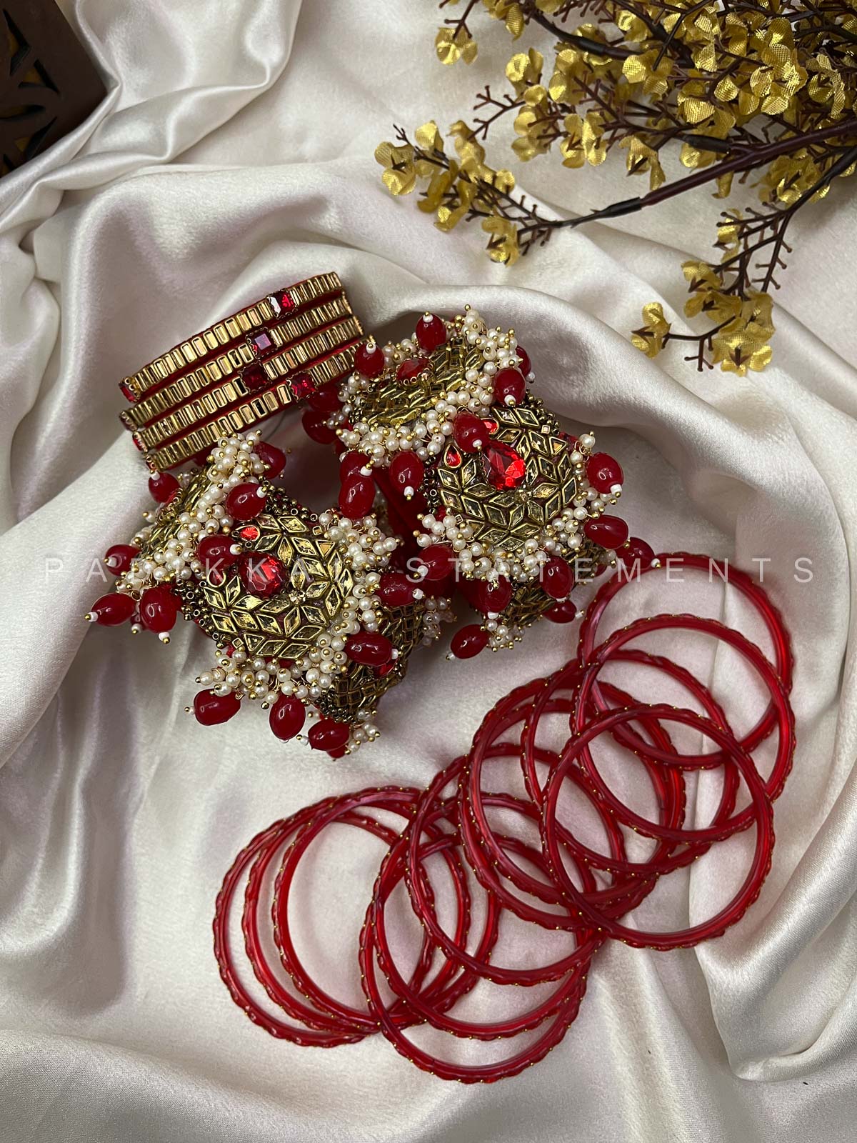 Chandra Half Moon Engagement Set – Ruby Red and Antique Gold | Padikkai
