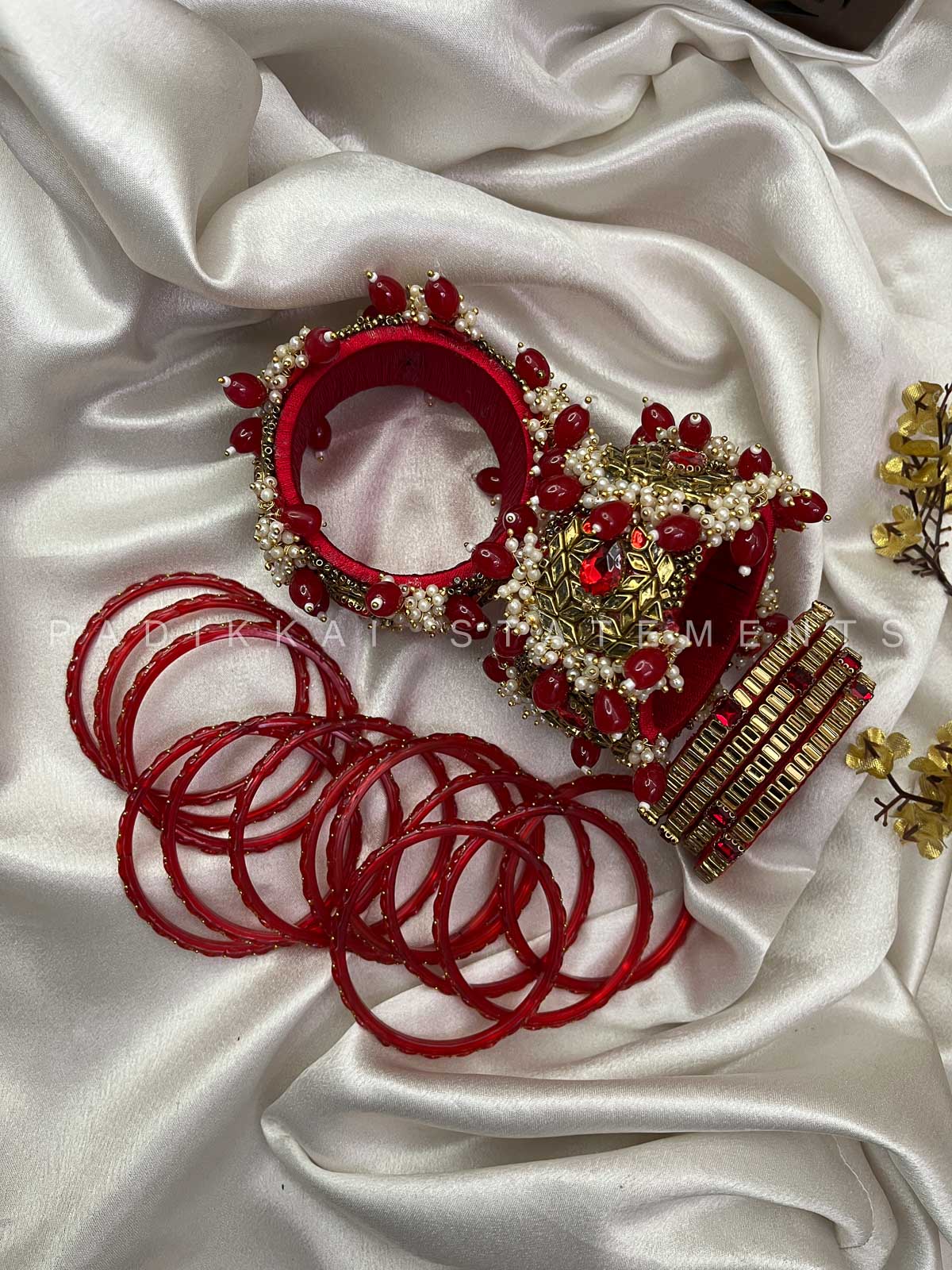 Chandra Half Moon Engagement Set – Ruby Red and Antique Gold | Padikkai