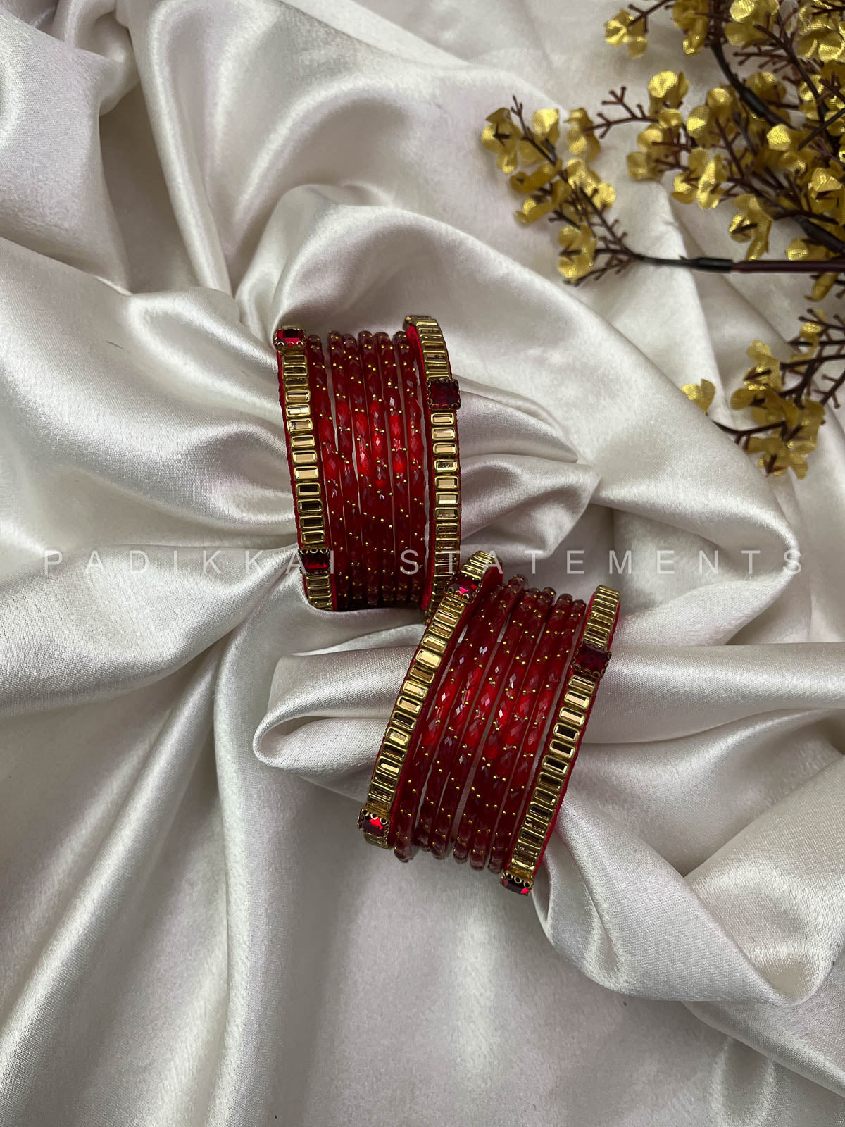 Chandra Half Moon Engagement Set – Ruby Red and Antique Gold | Padikkai