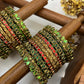Thamarai Ragini Festive Kundan Bangle Set – Parrot Green, Red and Gold | Padikkai