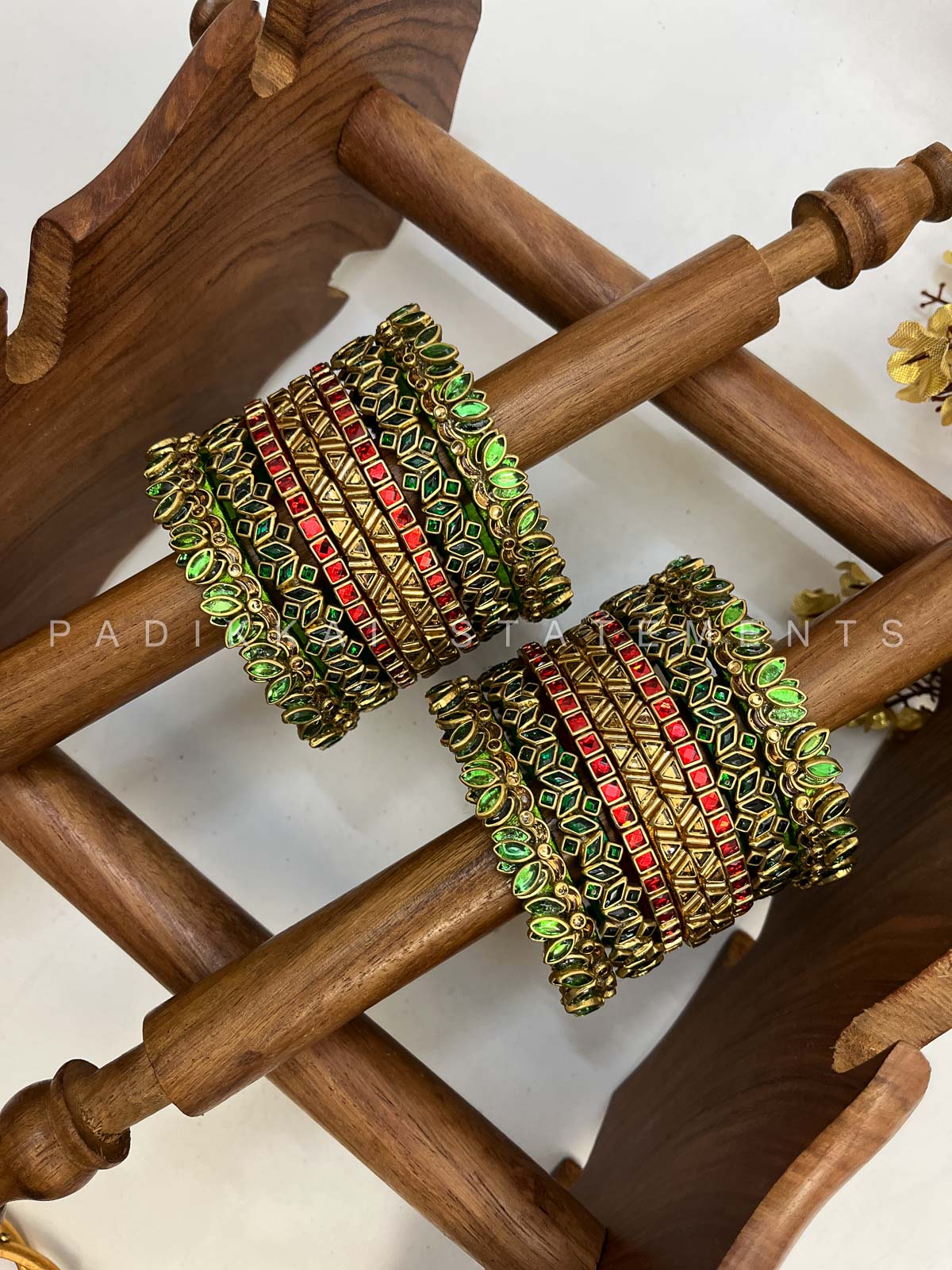 Thamarai Sindhura Festive Kundan Bangle Set – Red, Maroon and Gold | Padikkai