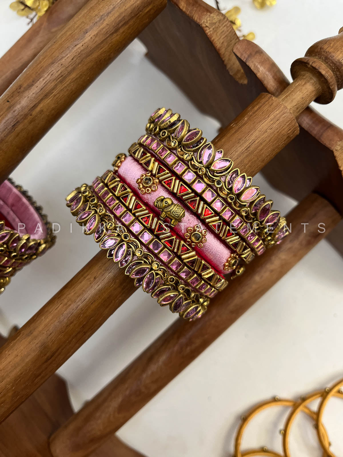 Rohini Glow Bridal Kundan Bangles – Baby Pink, Red and Gold | Padikkai