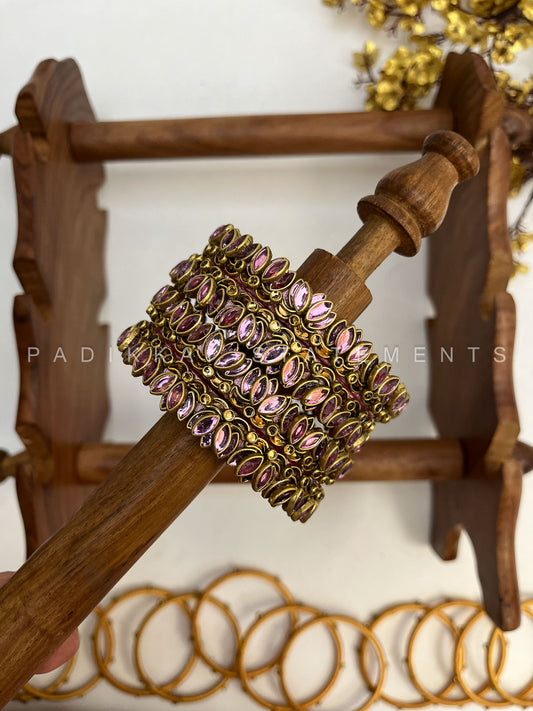 Rohini Glow Bridal Kundan Bangles – Baby Pink, Red and Gold | Padikkai