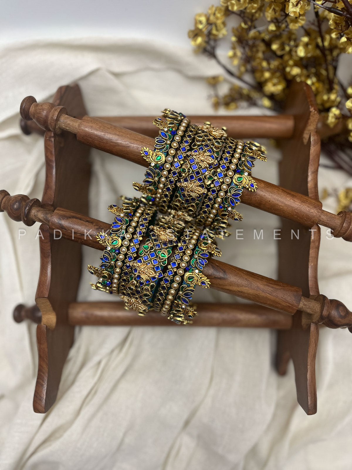 Vrindavan Krishna Kundan Bridal Set – Dark Blue, Dark Green and Gold | Padikkai