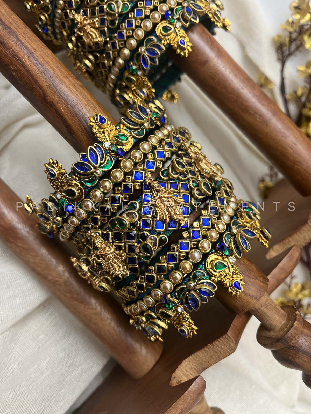 Vrindavan Krishna Kundan Bridal Set – Dark Blue, Dark Green and Gold | Padikkai