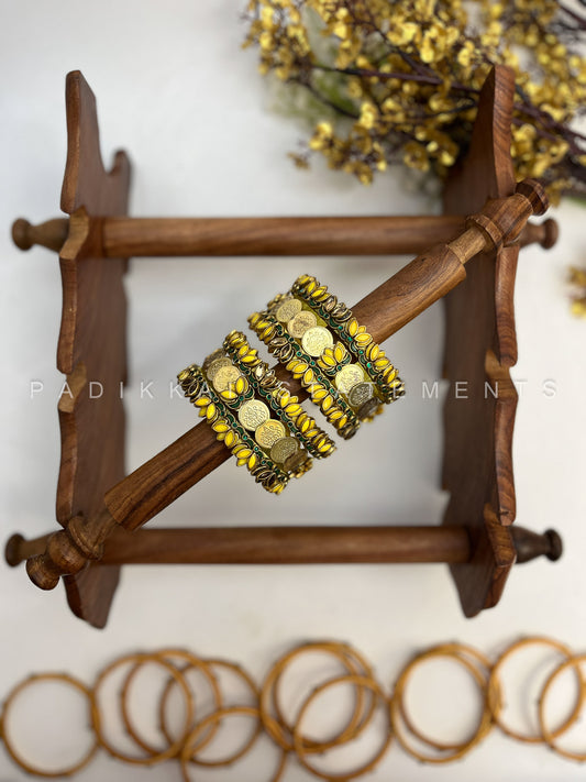 Shree Peetambari Festive Kundan Set – Yellow, Forest Green and Gold | Padikkai