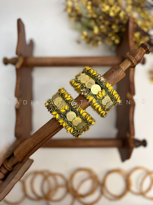 Shree Peetambari Festive Kundan Set – Yellow, Forest Green and Gold | Padikkai