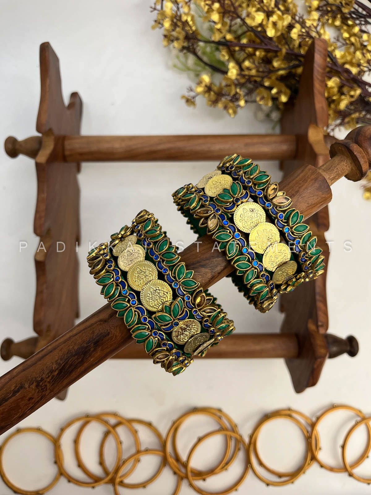 Shree Vanaja Festive Kundan Set – Forest Green, Egyptian Blue and Gold | Padikkai