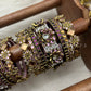 Vellai Pon Lotus Kundan Bangle Set – Dark Violet, Wine and Baby Pink | Padikkai
