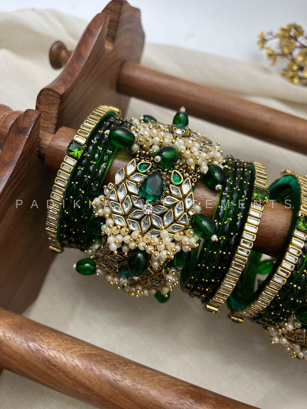 Chandra Half Moon Engagement Set – Emerald Green and Mirror White | Padikkai
