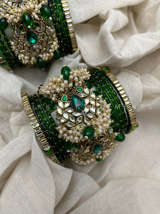 Chandra Half Moon Engagement Set – Emerald Green and Mirror White | Padikkai