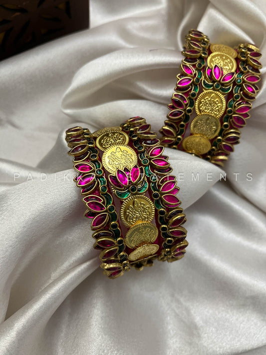 Shree Padmam Festive Kundan Set - Rani Pink and Emerald Green | Padikkai