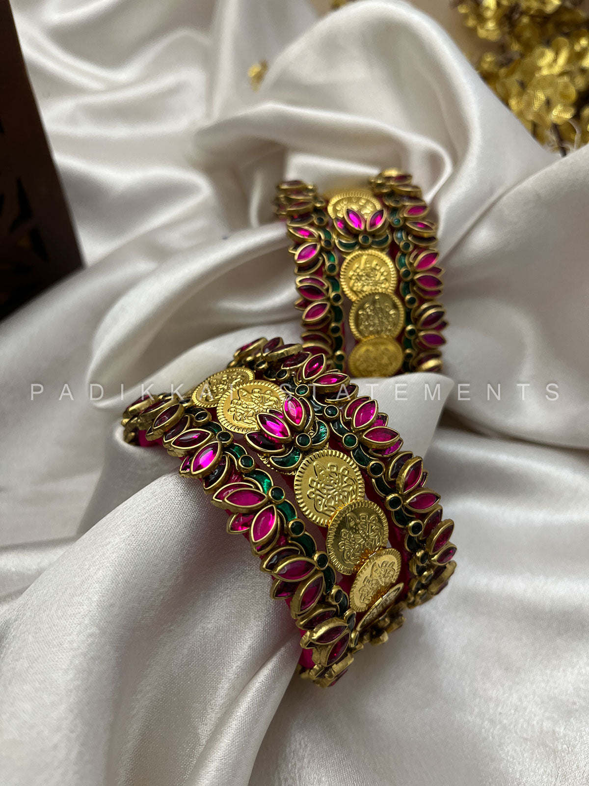 Shree Padmam Festive Kundan Set - Rani Pink and Emerald Green | Padikkai