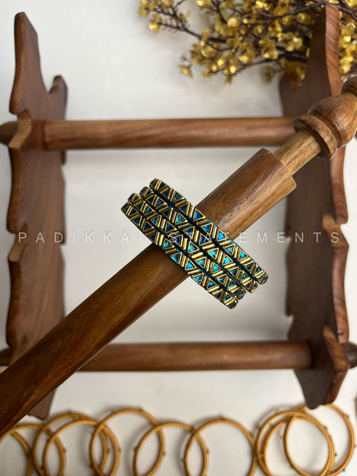 Neelika Glow Bridal Kundan Bangles – Peacock Blue, Dark Blue and Gold | Padikkai