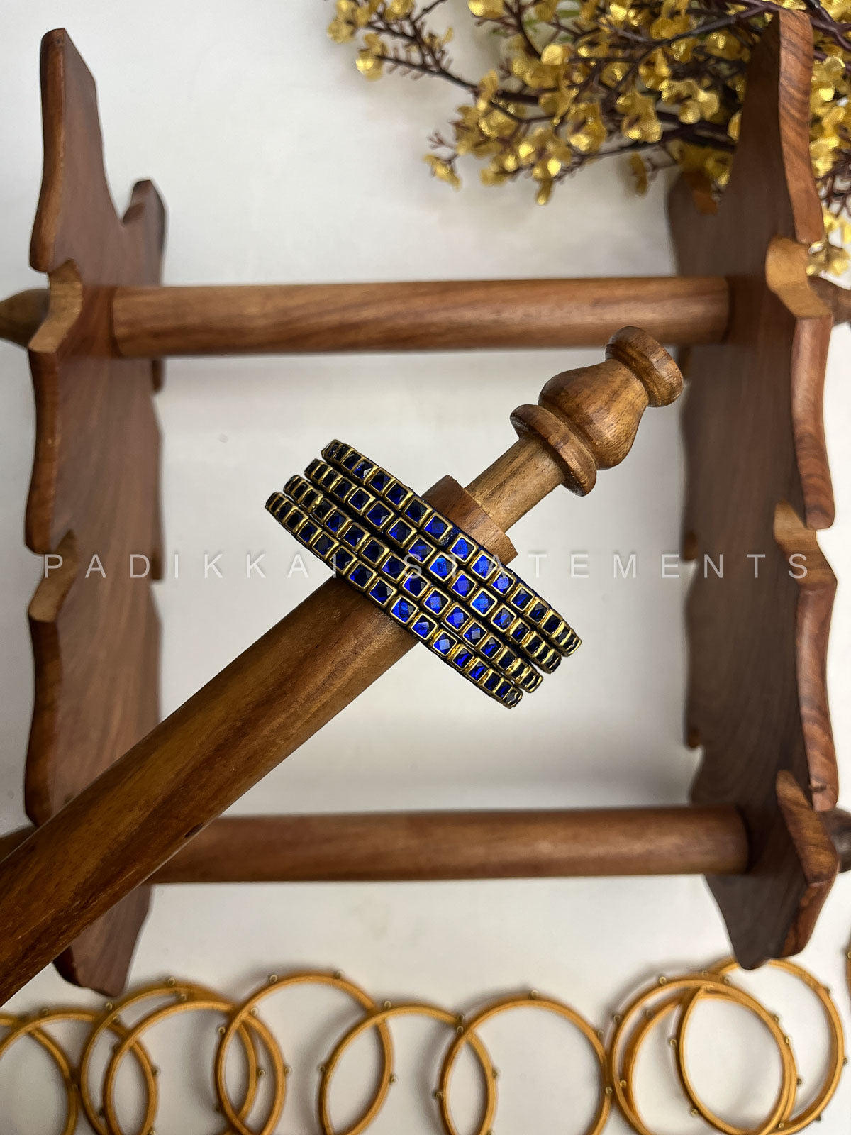 Neelika Glow Bridal Kundan Bangles – Peacock Blue, Dark Blue and Gold | Padikkai
