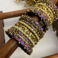 Paithani Glow Kundan Bangles – Pista Green, Violet and Gold | Padikkai