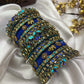 Neelika Glow Bridal Kundan Bangles – Peacock Blue, Dark Blue and Gold | Padikkai