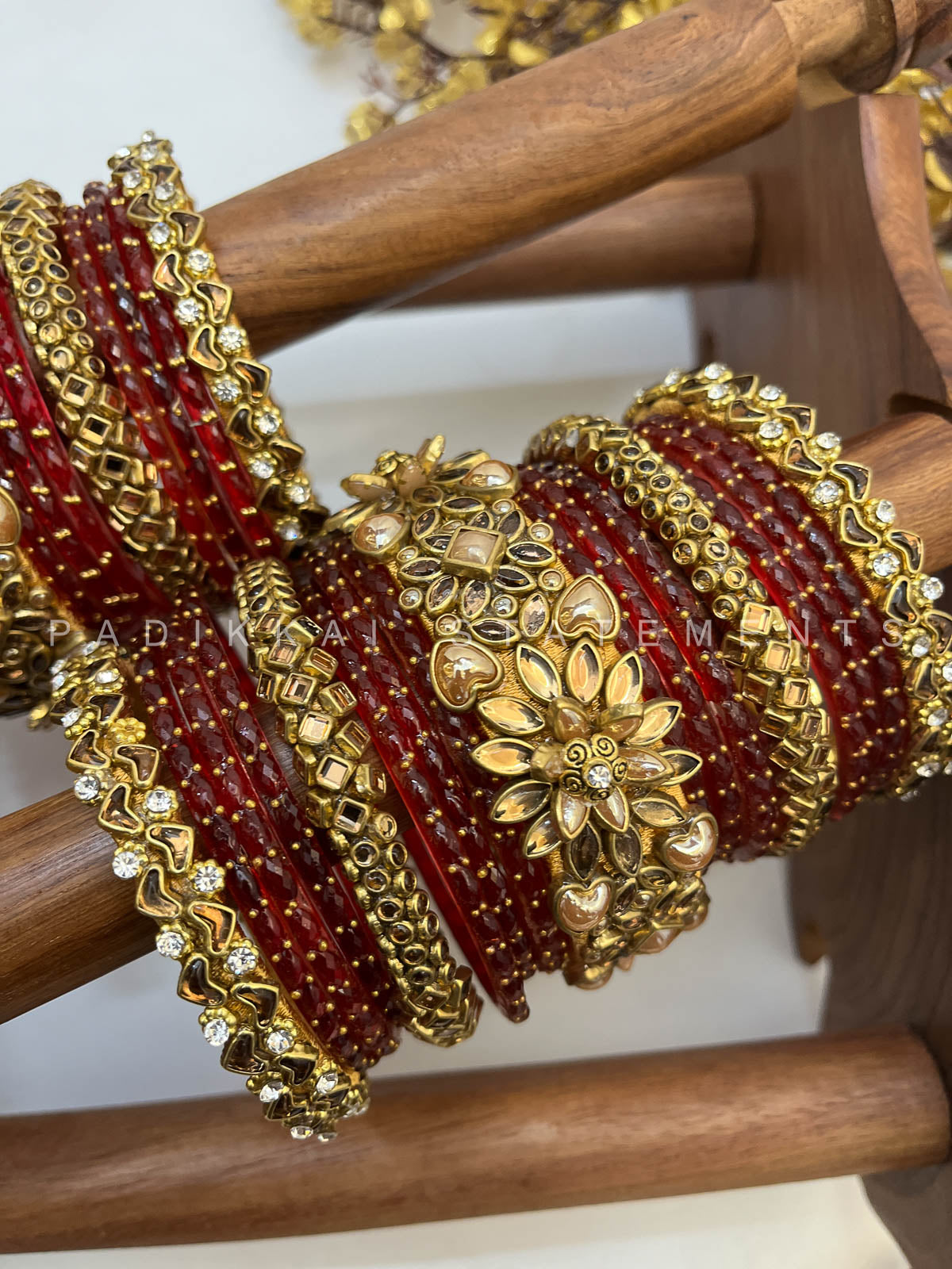 Suvarna Pushpam Gold Bridal Bangle Set – Pearl Gold and Glass Gold | Padikkai