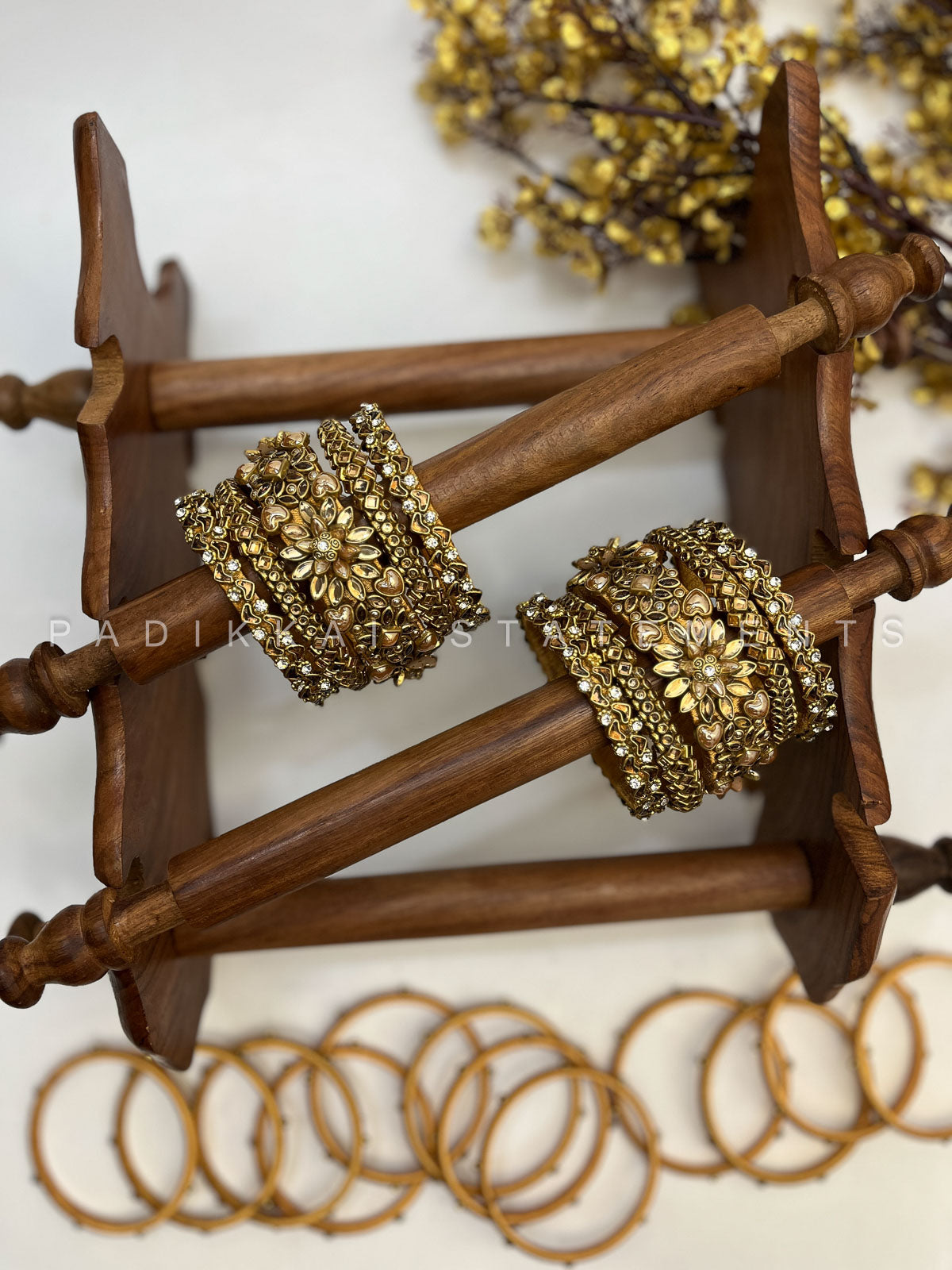 Suvarna Pushpam Gold Bridal Bangle Set – Pearl Gold and Glass Gold | Padikkai