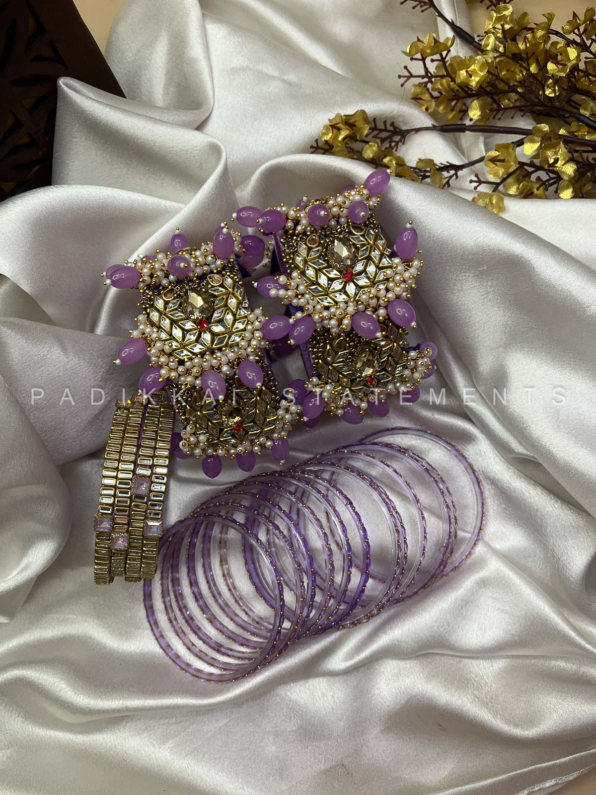 Chandra Half Moon Engagement Set – Lavender and Mirror White | Padikkai