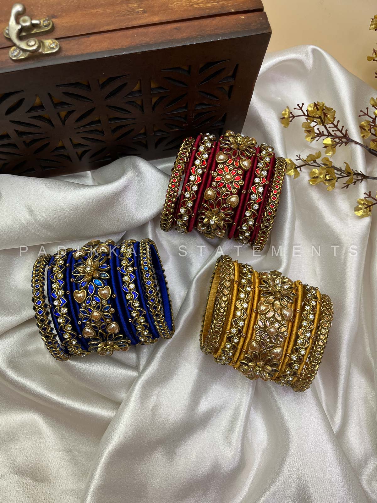 Suvarna Pushpam Bridal Bangle Set – Royal Blue and Gold | Padikkai