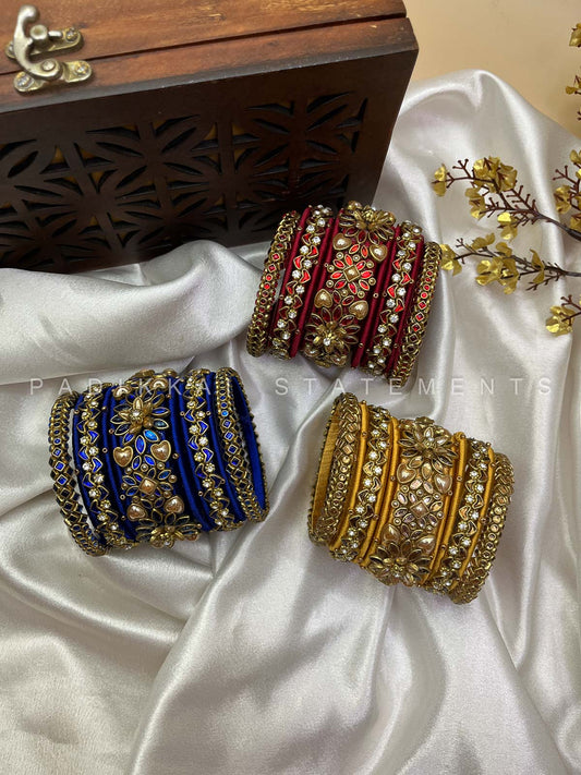 Suvarna Pushpam Bridal Bangle Set – Royal Blue and Gold | Padikkai
