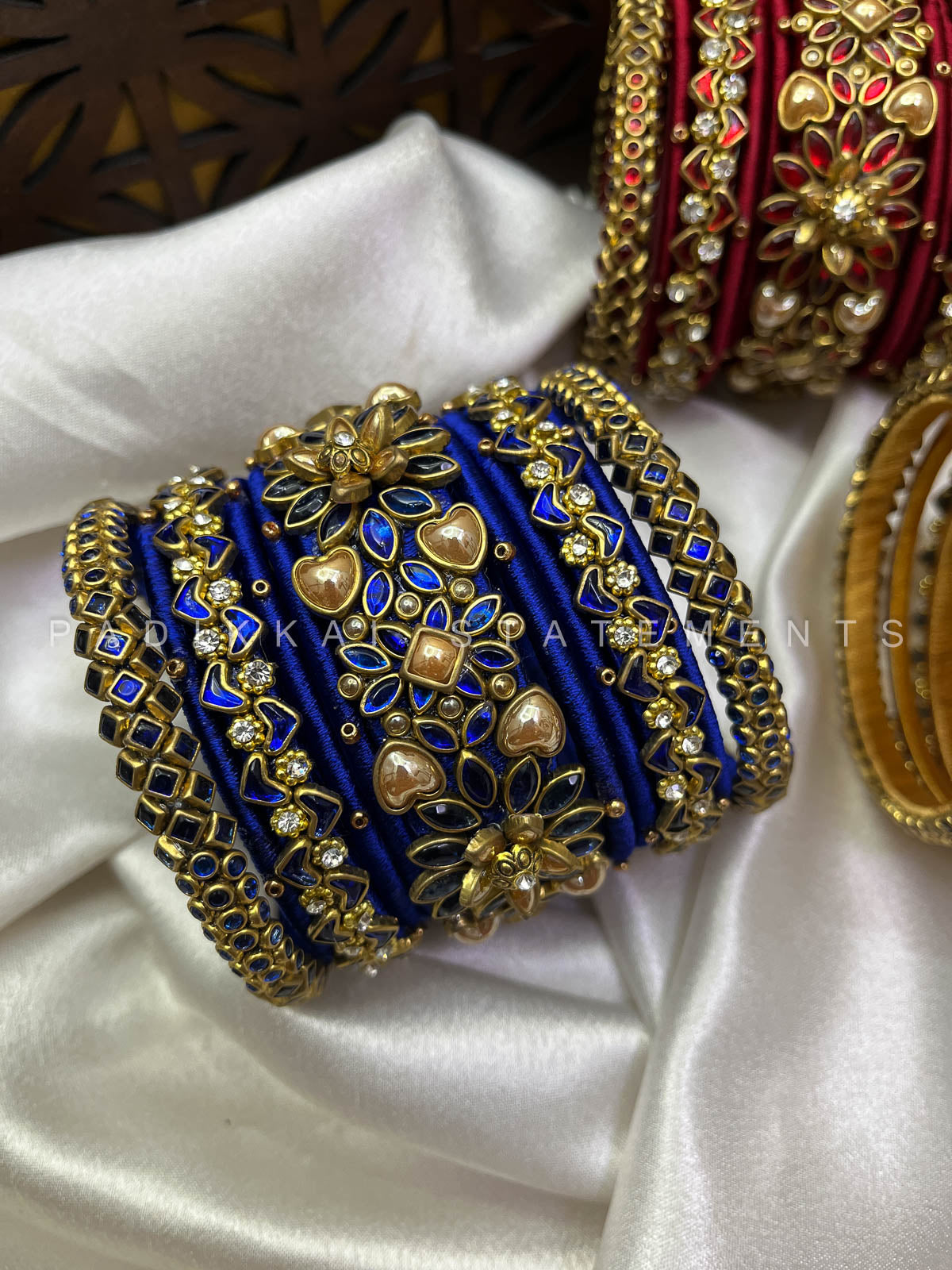 Suvarna Pushpam Bridal Bangle Set – Royal Blue and Gold | Padikkai