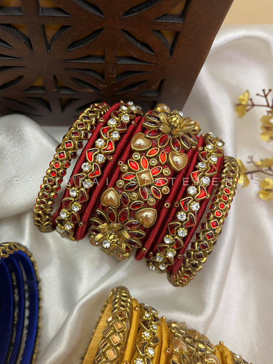 Suvarna Pushpam Bridal Bangle Set – Red and Gold | Padikkai