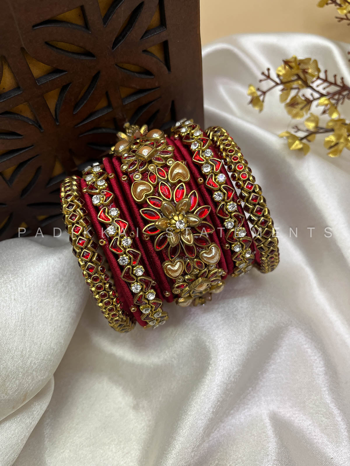 Suvarna Pushpam Bridal Bangle Set – Red and Gold | Padikkai