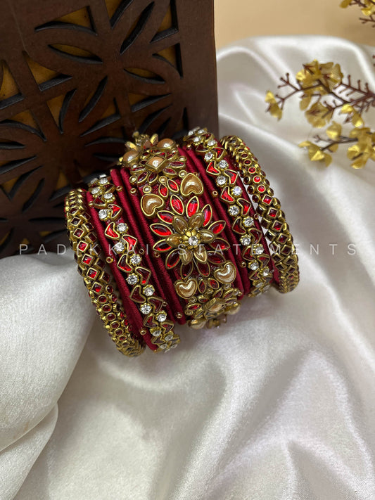 Suvarna Pushpam Bridal Bangle Set – Red and Gold | Padikkai