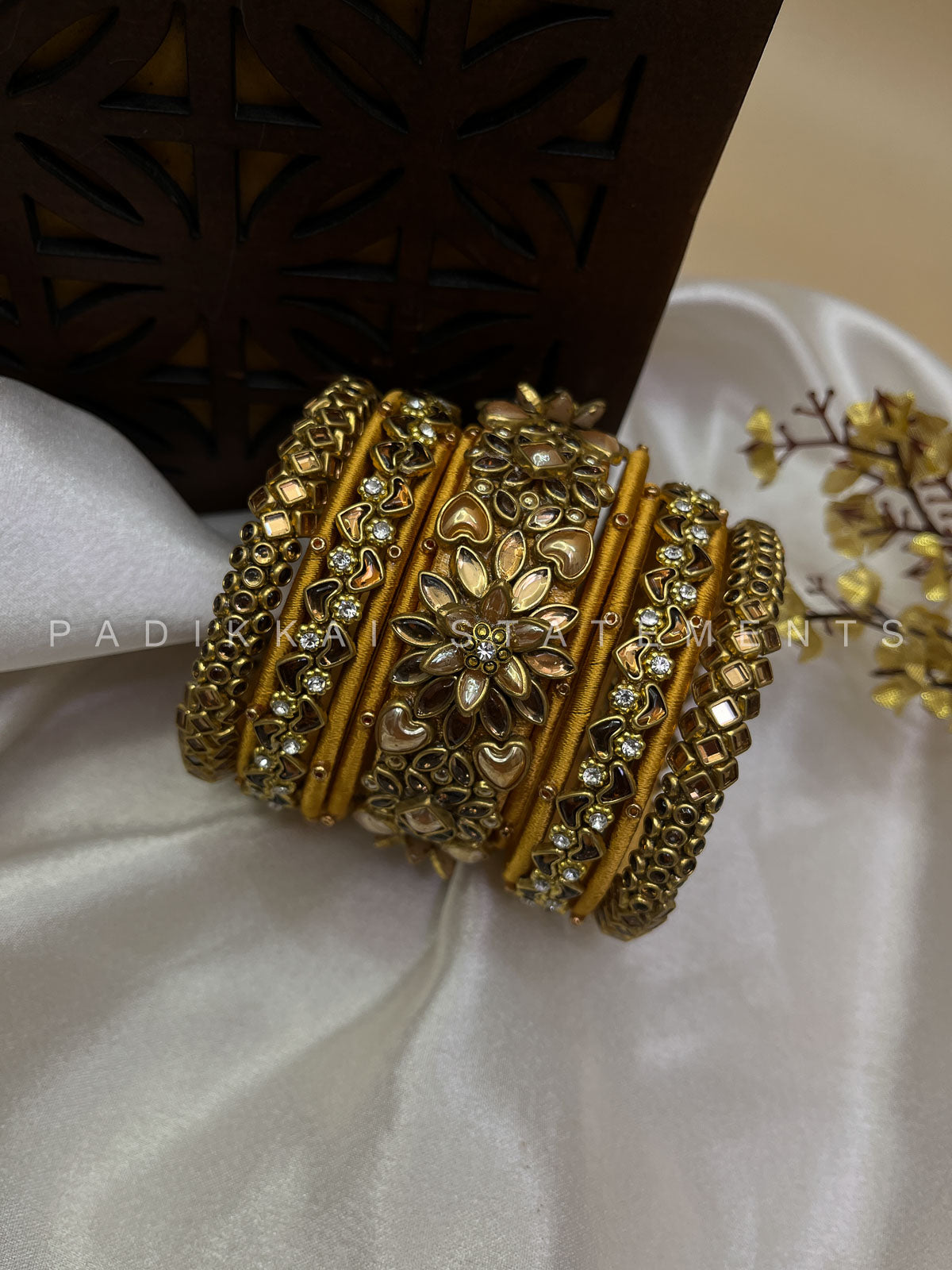 Suvarna Pushpam Gold Bridal Bangle Set – Pearl Gold and Glass Gold | Padikkai