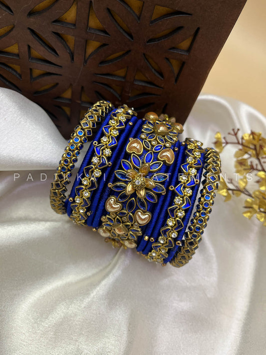 Suvarna Pushpam Bridal Bangle Set – Royal Blue and Gold | Padikkai