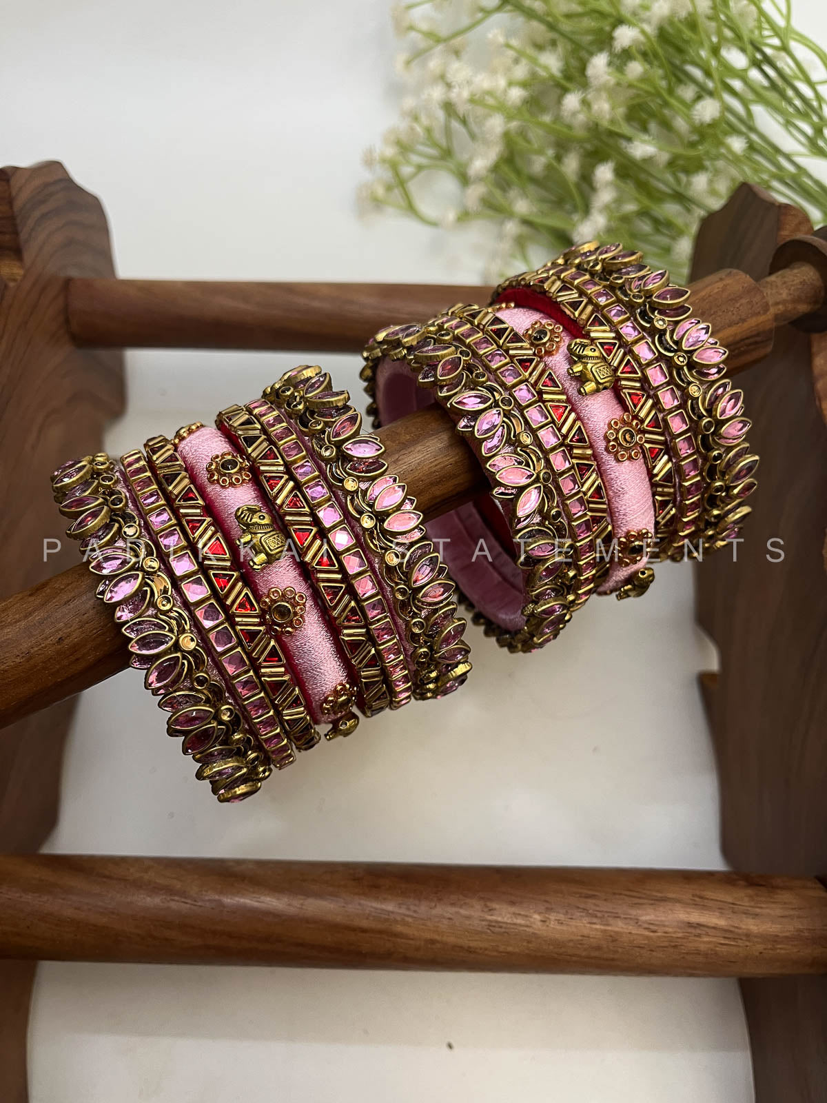 Rohini Glow Bridal Kundan Bangles – Baby Pink, Red and Gold | Padikkai