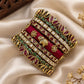 Vaidika Glow Bridal Kundan Bangles – Maroon, Forest Green and Gold | Padikkai