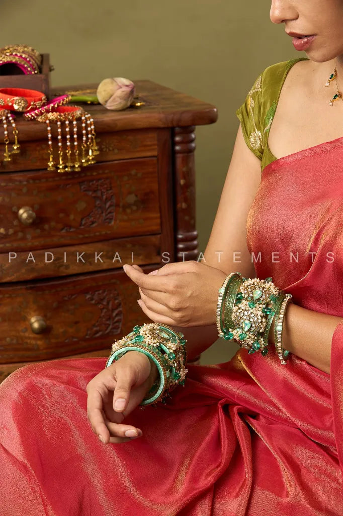 Chandra Half Moon Engagement Set – Sea Green and Mirror White | Padikkai