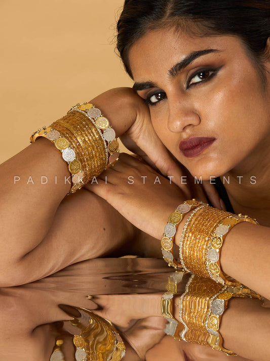 Taarini Dual Tone Kundan Bangle Set – Gold & Silver | Padikkai