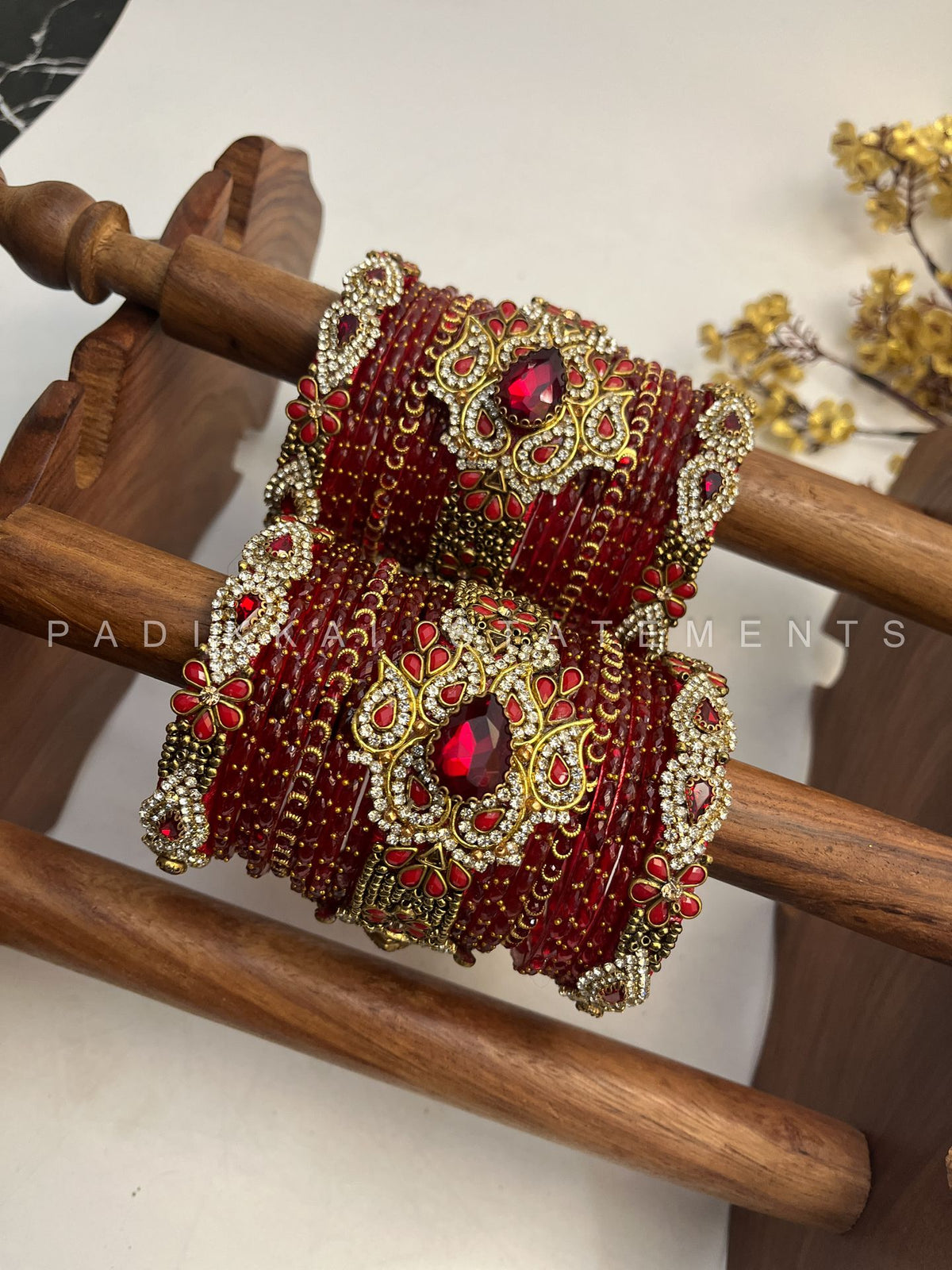 Heirloom Paisley Ruby Kundan Bridal Set – Ruby Red and Wine Maroon – image 2