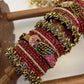 Aarvika Kundan Bangles – Rani Pink, Dark Blue & Gold