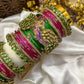 Pakshiraj Peacock Kundan Bangles – Parrot Green, Rani Pink & Gold