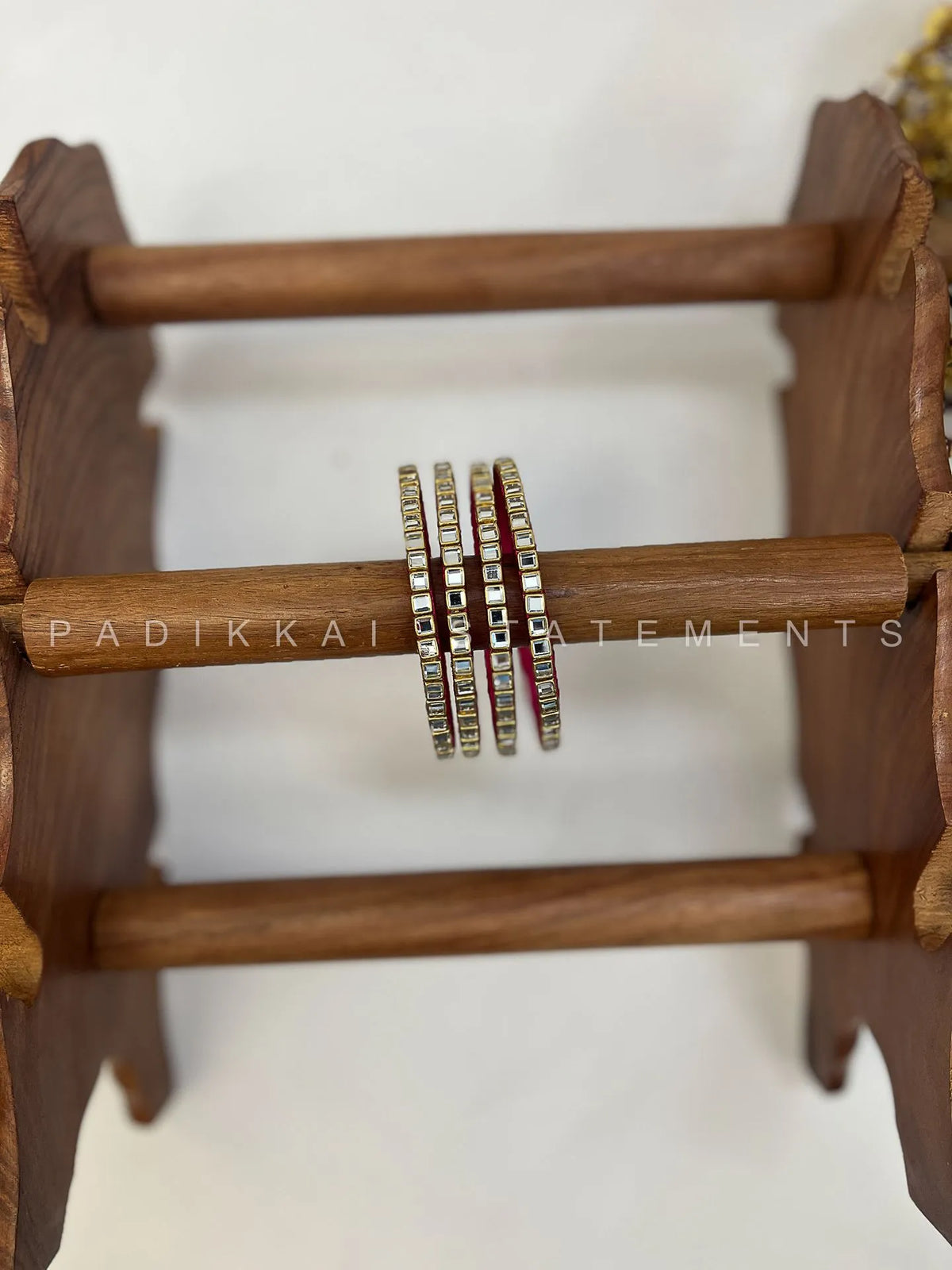 Leela Mayura Latkan Kundan Bangle Set – Saffron Orange, Rani Pink and Antique Gold – image 2
