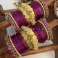 Varnika Lotus Coin Bridal Kundan Bangle Set – Magenta Pink, Purple & Antique Gold – image 2